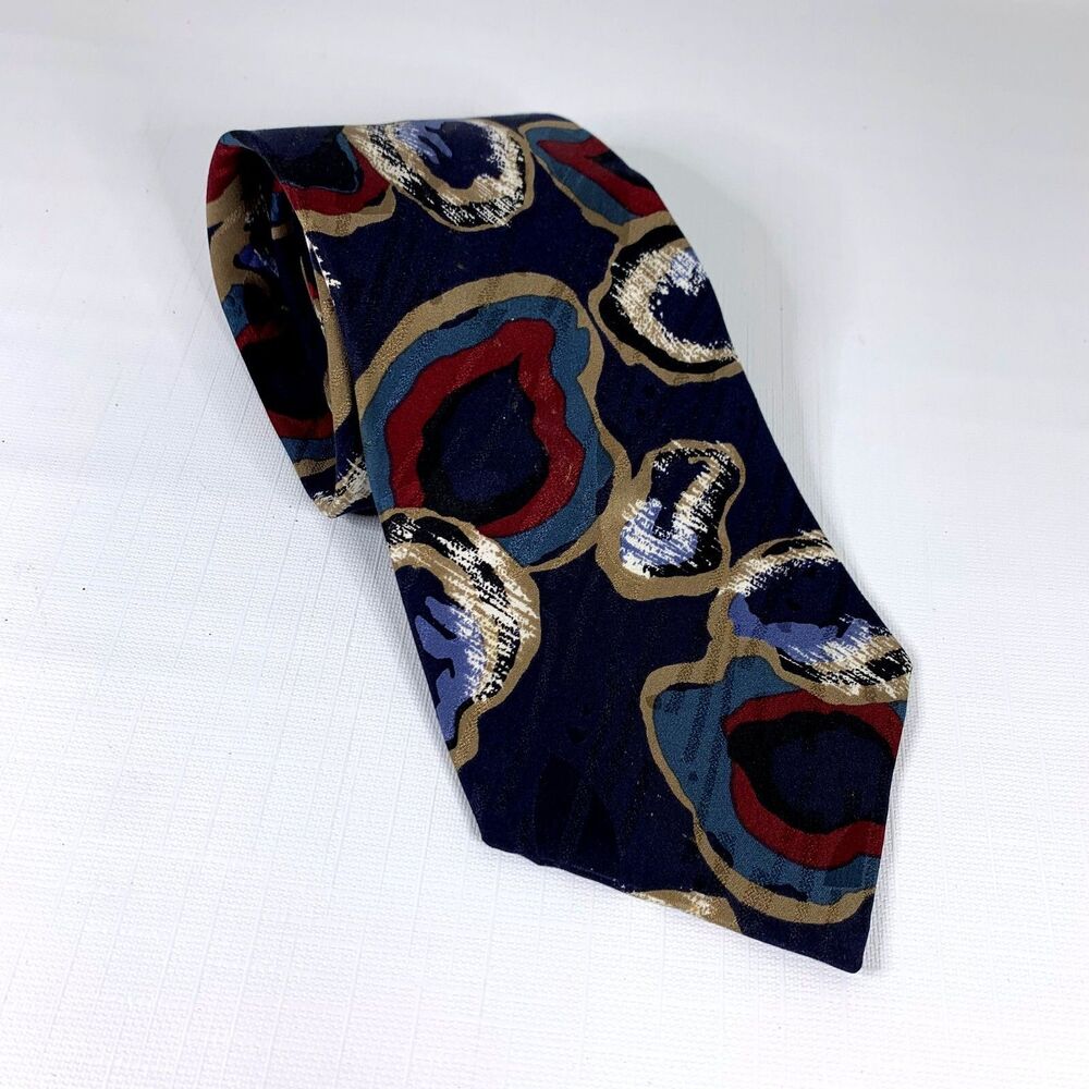 Halston Mens Silk Necktie Vintage Abstract Business Preppy Formal Career